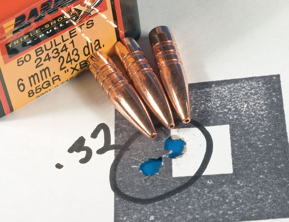 These groups were fired with the Barnes 85-grain Triple-Shock (left) and the 90-grain Scirocco (right).